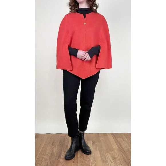 Vintage Wool Knit Cape Poncho Sweater Coat Shawl Jacket Fall Winter Scandi Girl - Picture 5 of 9